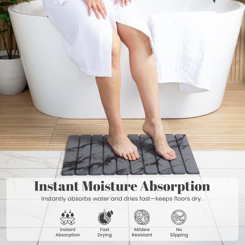 Mu'min-Foldable Stone Bath Mat – Diatomaceous Earth Shower Mat with Non-Slip Rubber Base – Quick Dry, Ultra Absorbent Bathroom Mat – Modern & Minimalist Design – Easy to Clean (23. x 15.5)