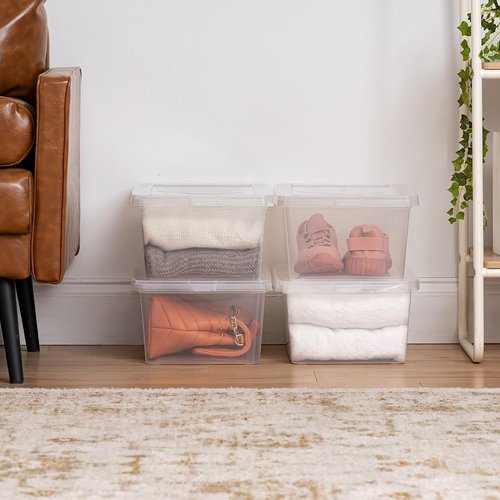 IRIS USA Storage Bins - 12-Pack Clear Stackable Shoe Boxes, 15 Quart, BPA-Free Plastic for Organizing Closets