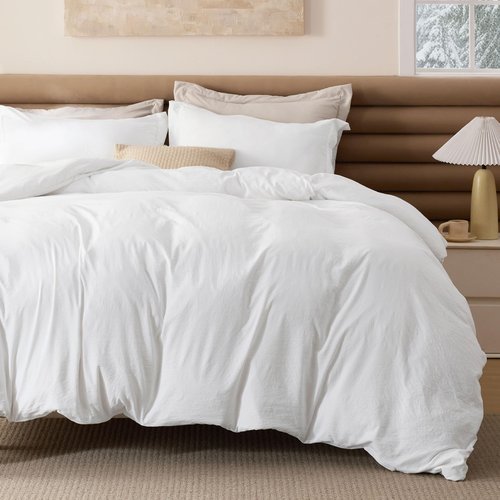 Bedsure Removable Cover with Comforter Duvet Insert King - 4 Pieces White Prewashed Soft Bedding Set for All Seasons Use, Includes 1 Duvet Cover, 1 Comforter, 2 Pillow Shams