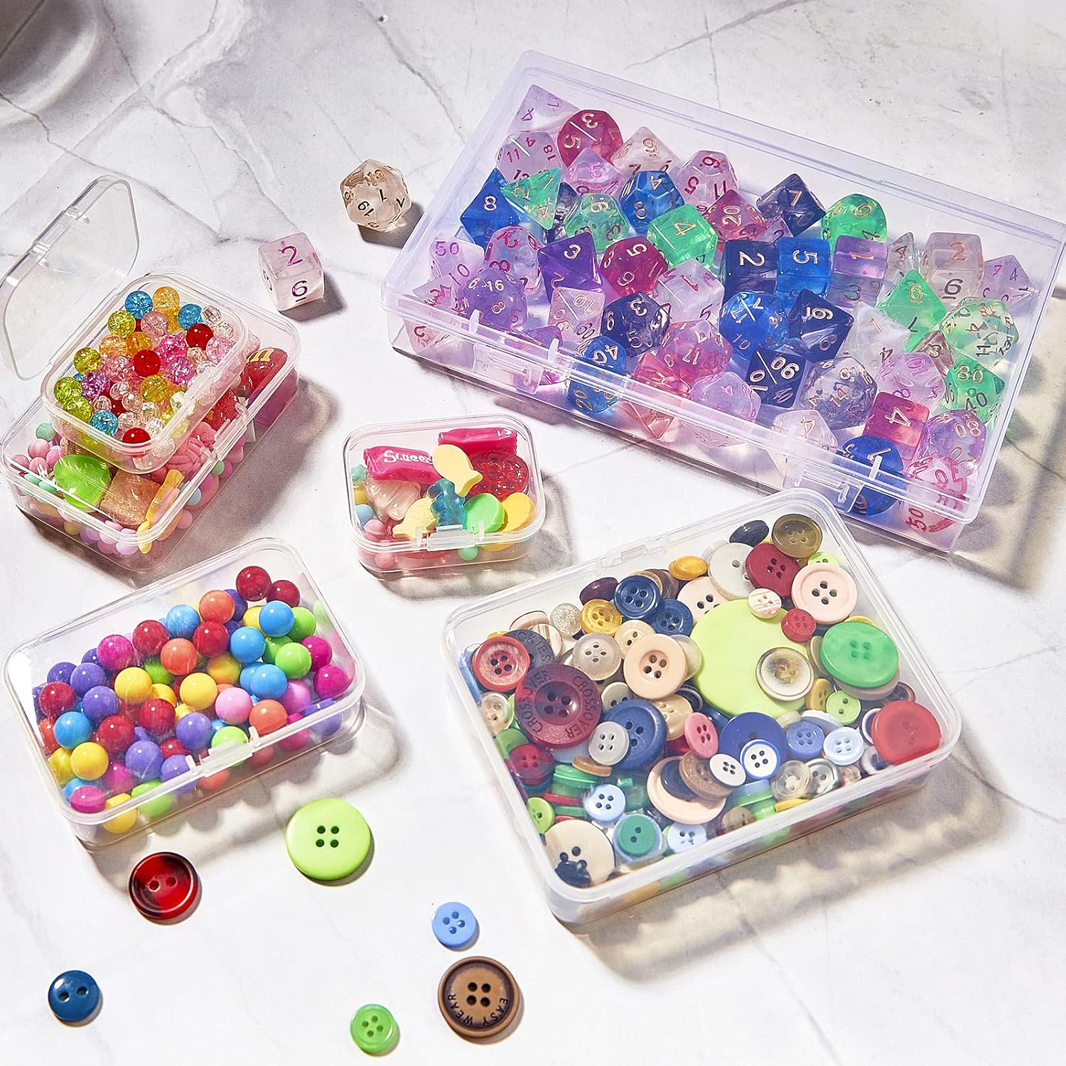 Regine Switzerland Mini Plastic Storage Containers - 24 Pack Clear Boxes with Hinged Lids & Labels for Crafts
