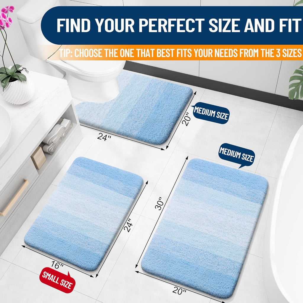 OLANLY Large Bath Rugs - Extra Soft Microfiber, Quick Dry & Machine Washable - Sky Blue 45x27