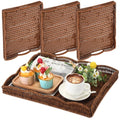 AceOrbit 4 Pcs Large Wicker Serving Tray Scalloped Wicker Rectangle Tray for Foods & Drinks, 16.5" Boho Rattan Decorative Serving Basket with Handle for Coffee Table Breakfast Modern Rustic Home Decor