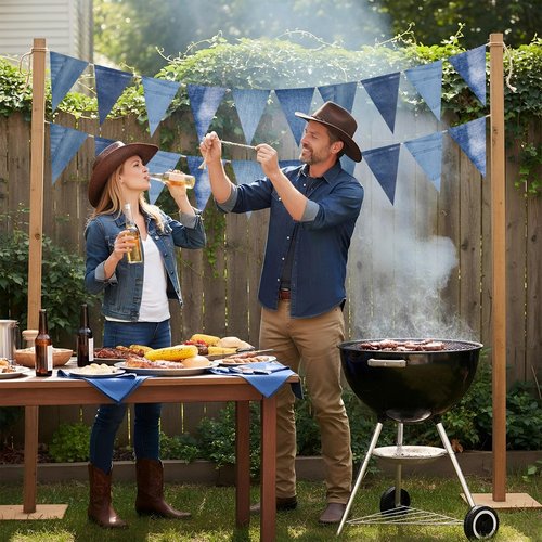 HESTYA 5 Pack 49 Ft Denim Pennant Banner, Blue Jean Theme Triangle Garland, Cowboy Western Party Decorations, Rustic Farmhouse Bunting for Baby Shower, Birthday, Graduation, Country Festival Supplies