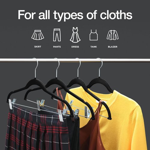 Home-it Pants Hangers - Black Velvet Non-Slip Clips for Space-Saving Storage | 10 Pack