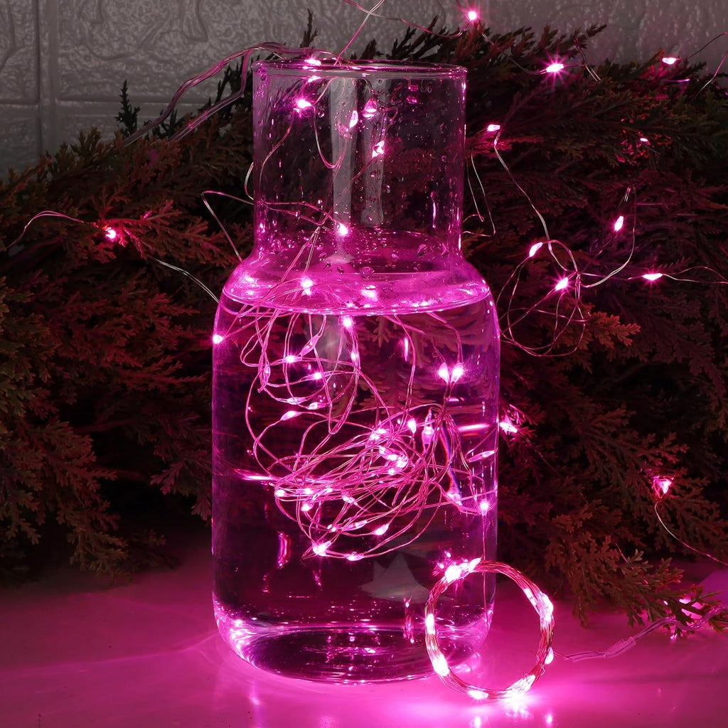 WATERGLIDE 12 Pack Mini Fairy Lights - 7 Ft Waterproof LED String Lights for Valentine's Decor | Pink