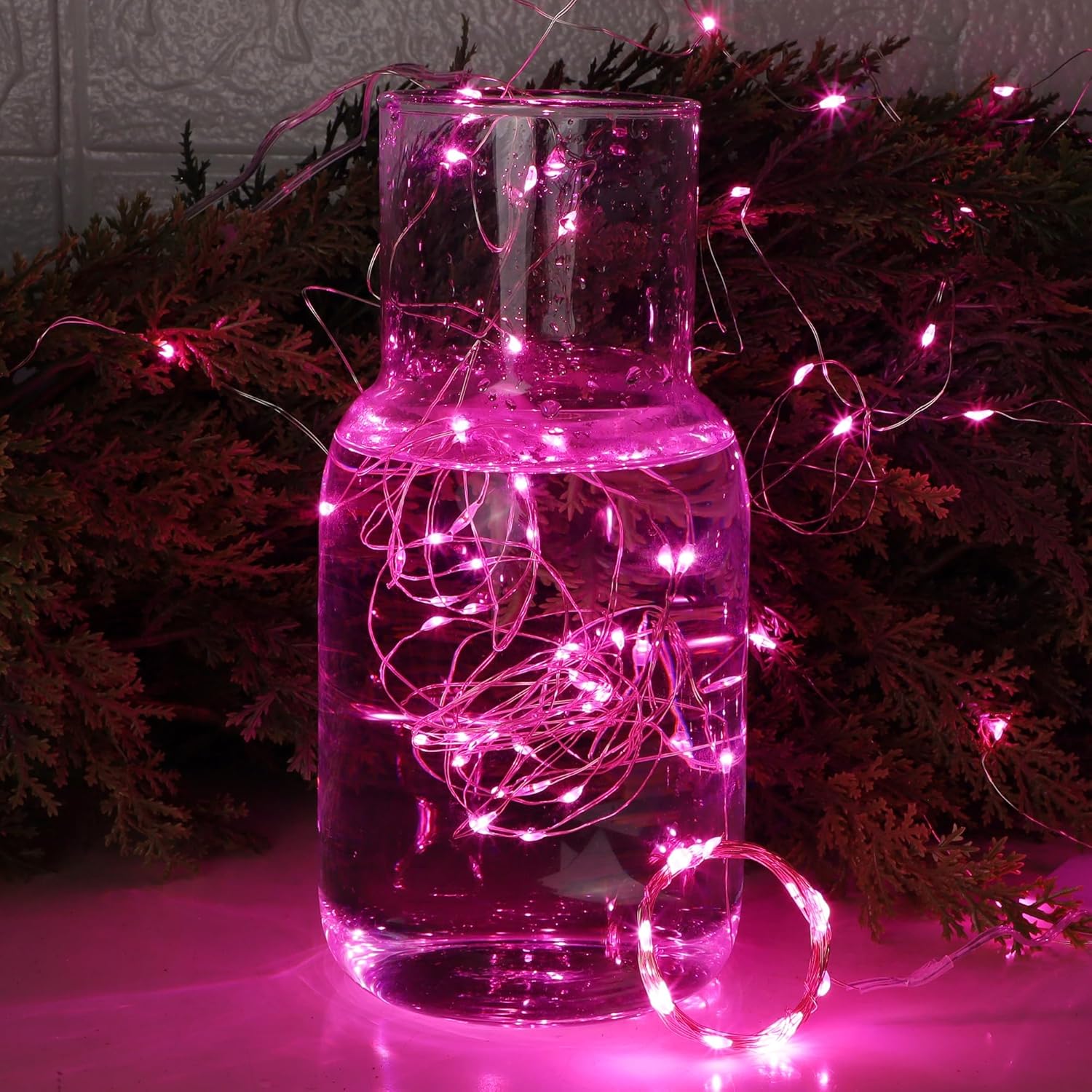 WATERGLIDE 12 Pack Mini Fairy Lights - 7 Ft Waterproof LED String Lights for Valentine's Decor | Pink