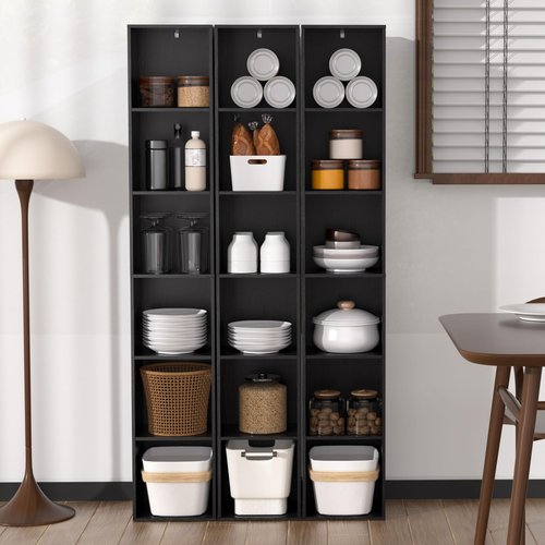 NewBeth 6 Cube Storage Organizer, Narrow Open Shelf Bookcase, Freestanding 6 Cube Storage Shelf, Moisture-Proof Scratch-Resistant Melamine Display Shelf for Bedroom, Living Room, Study, Home，Black