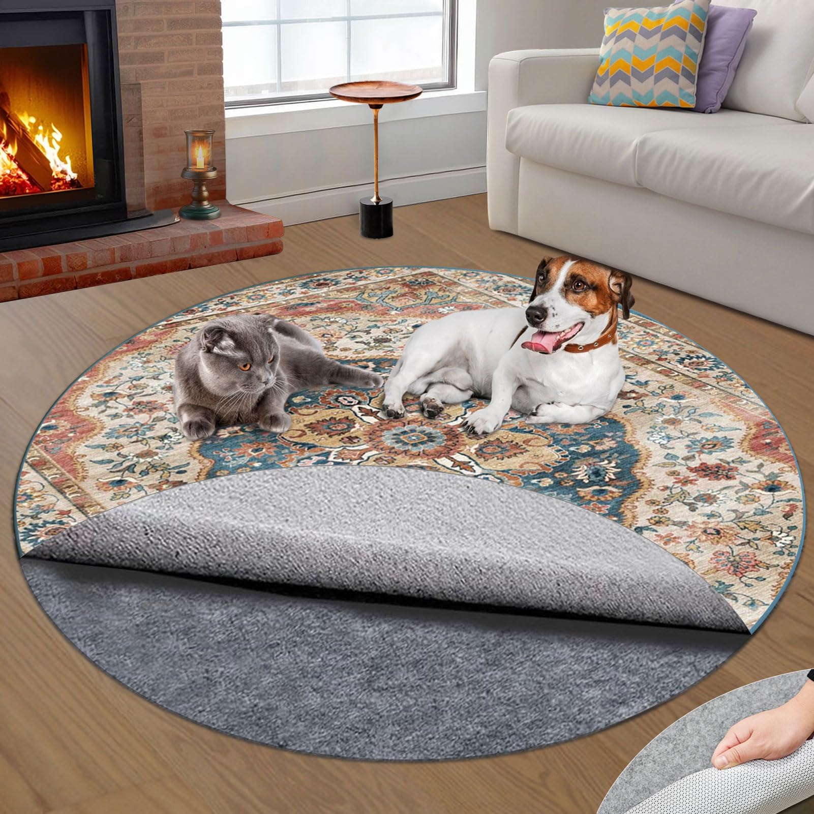 pdpdoc 8 Ft Round Rug Pad, Waterproof & Non Slip Rug Pads Felt + Rubber Backing, Under Rug Carpet Non Slip Pad for Hardwood Floors, Keep Your Rugs Safe and in Place (Round 8 Ft)
