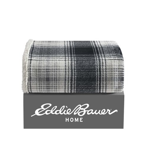 Eddie Bauer - Throw Blanket, Reversible Sherpa Fleece Bedding, Home Decor for All Seasons (Vail Plaid, Throw)
