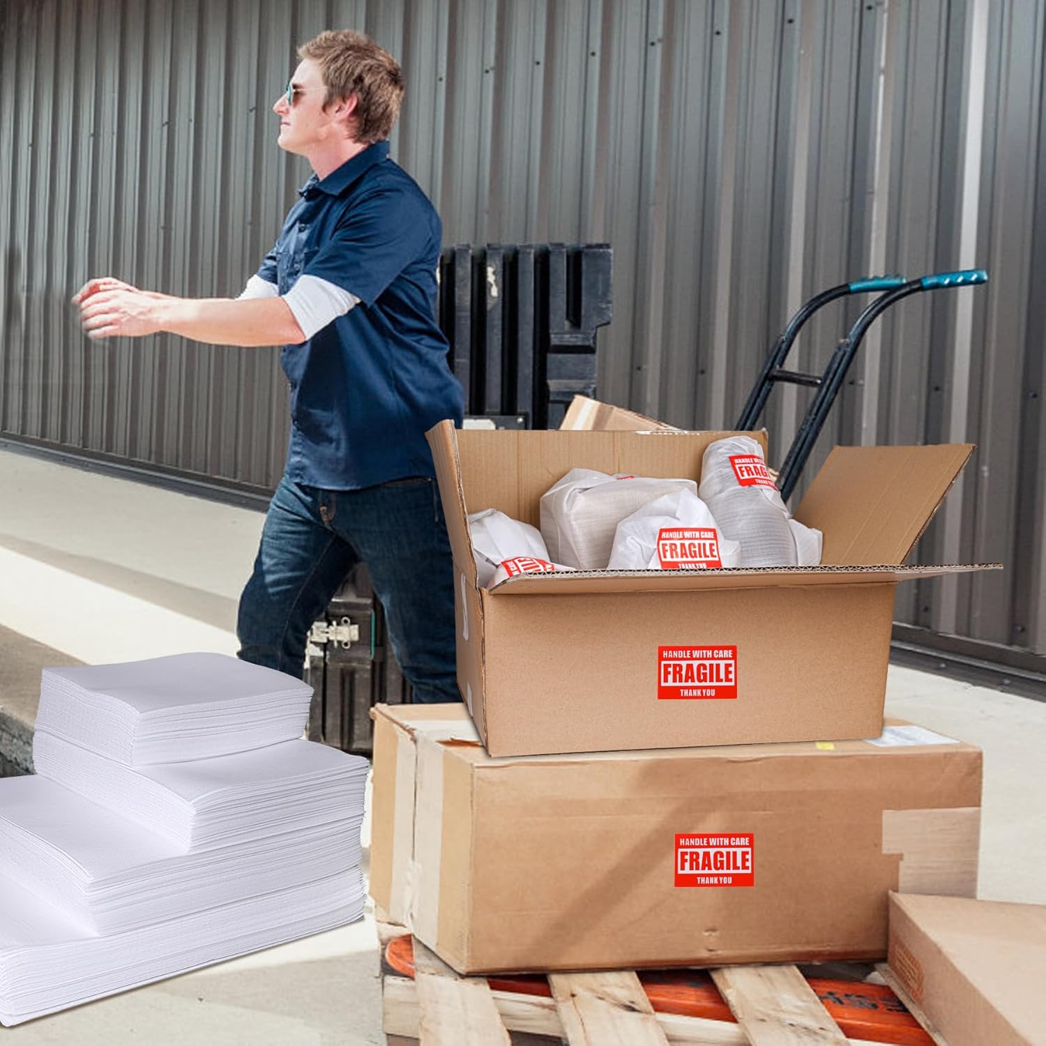 Regine Switzerland Dish Packing Supplies - 540 Pcs Foam Wrap & Fragile Stickers | 4 Sizes Included