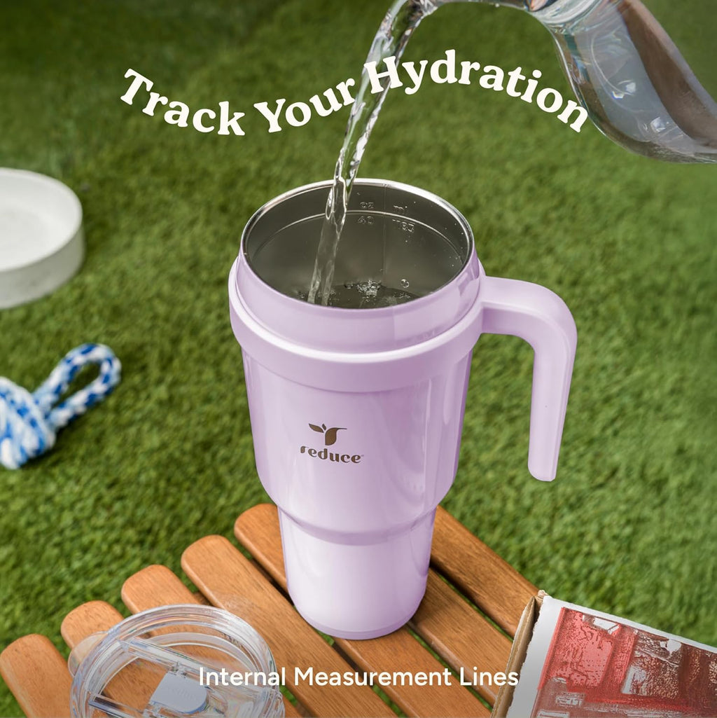 REDUCE 40 oz Stainless Steel Tumbler - Insulated Travel Mug with Handle & Reusable Straw | Keeps Drinks Cold 24 Hrs, Dishwasher Safe - Lilac Bud