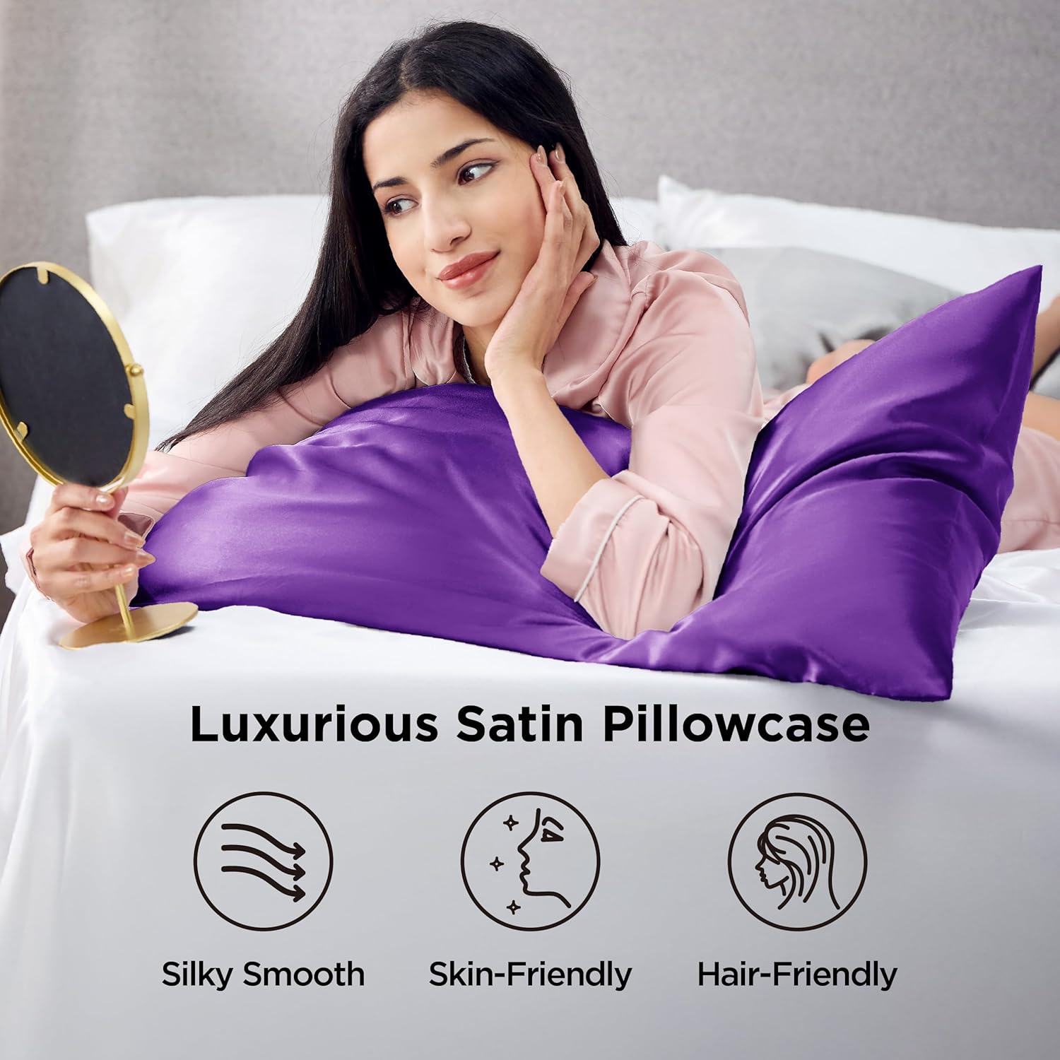 Bedsure Satin Pillowcase - Luxurious Silk-Like Feel | Standard Size 20x26 Inches, Purple, 2-Pack