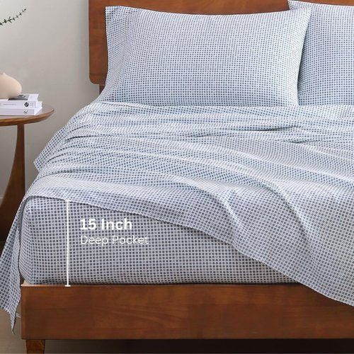 LANE LINEN 100% Organic Cotton Twin Sheets Set - 3 PC Bedding Sheets & Pillowcases - Breathable & Cooling Bed Sheets - Deep Pocket up to 15", Sheets for Twin Size Bed: Polka Dot (Blue)