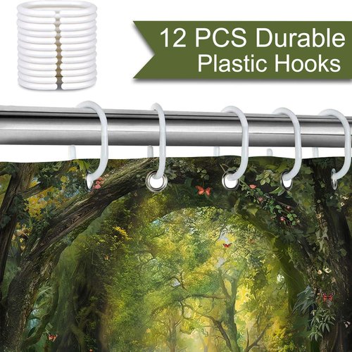 Mocsicka Tree Shower Curtain Spring Nature Garden Enchanted Forest Scene Bathroom Shower Curtain Tree Waterproof Fabric Shower Curtains Bathtub Decor with 12 Hooks 72 X 72 Inch (Green)