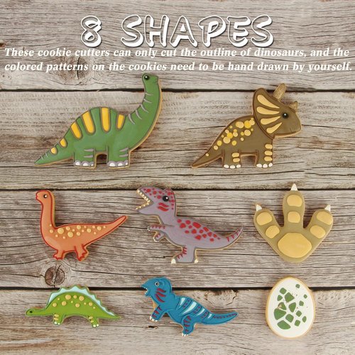 Dinosaur Cookie Cutters Set of 8 -Triceratops, Dinosaur-Egg, Dinosaur-Footprint, Stegosaurus, T-Rex, Baking Mold for Kids Theme Birthday Party Supplies Favors (Gift Box)