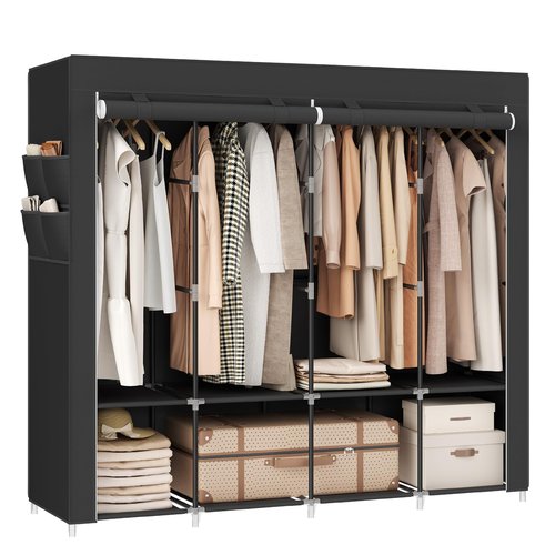 SONGMICS Portable Closet, Wardrobe Closet Organizer with Cover, 4 Hanging Rods and Shelves, 4 Side Pockets, 17.7 x 66.9 x 65.7 Inches, Large Capacity for Bedroom, Living Room, Ink Black URYG094B02