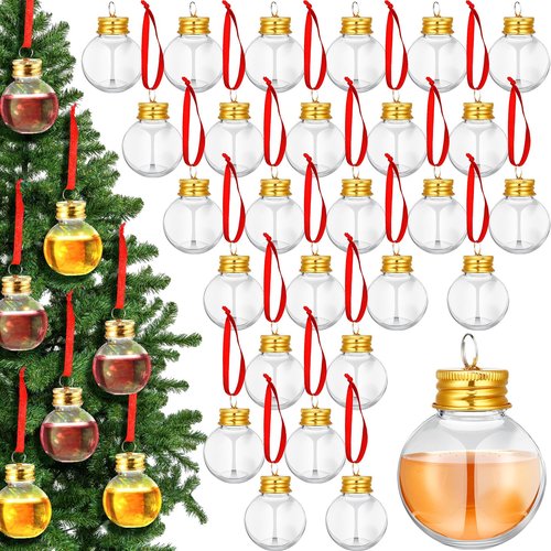 Patelai 48 Pcs Christmas Clear Plastic Fillable Ornaments for Tree Xmas Drink Balls Plastic DIY Hanging Pendant Ball for Crafts Home Wedding Party Decor(Round,50 ml)