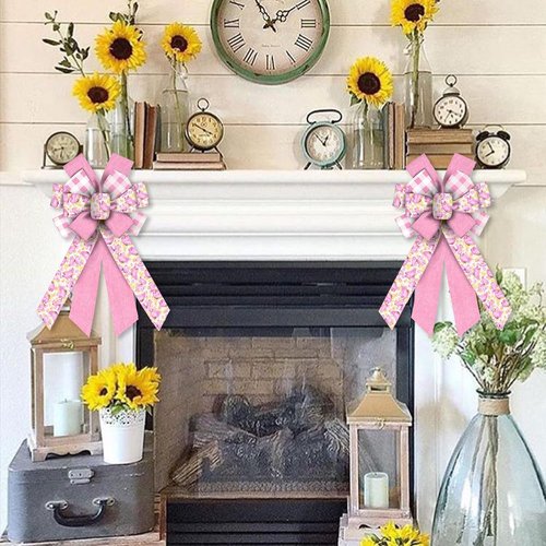 Estivaux Large Spring Flowers Wreath Bows - Pink Burlap Butterfly Design for Weddings & Parties