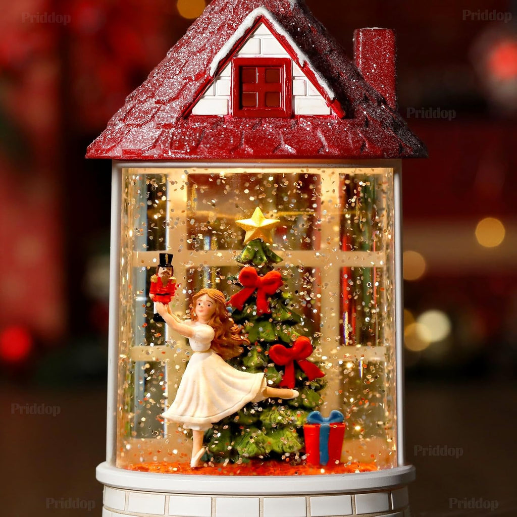 Priddop Nutcracker Snow Globe - Musical Ballerina Christmas Decoration with Glitter | USB/Battery Powered