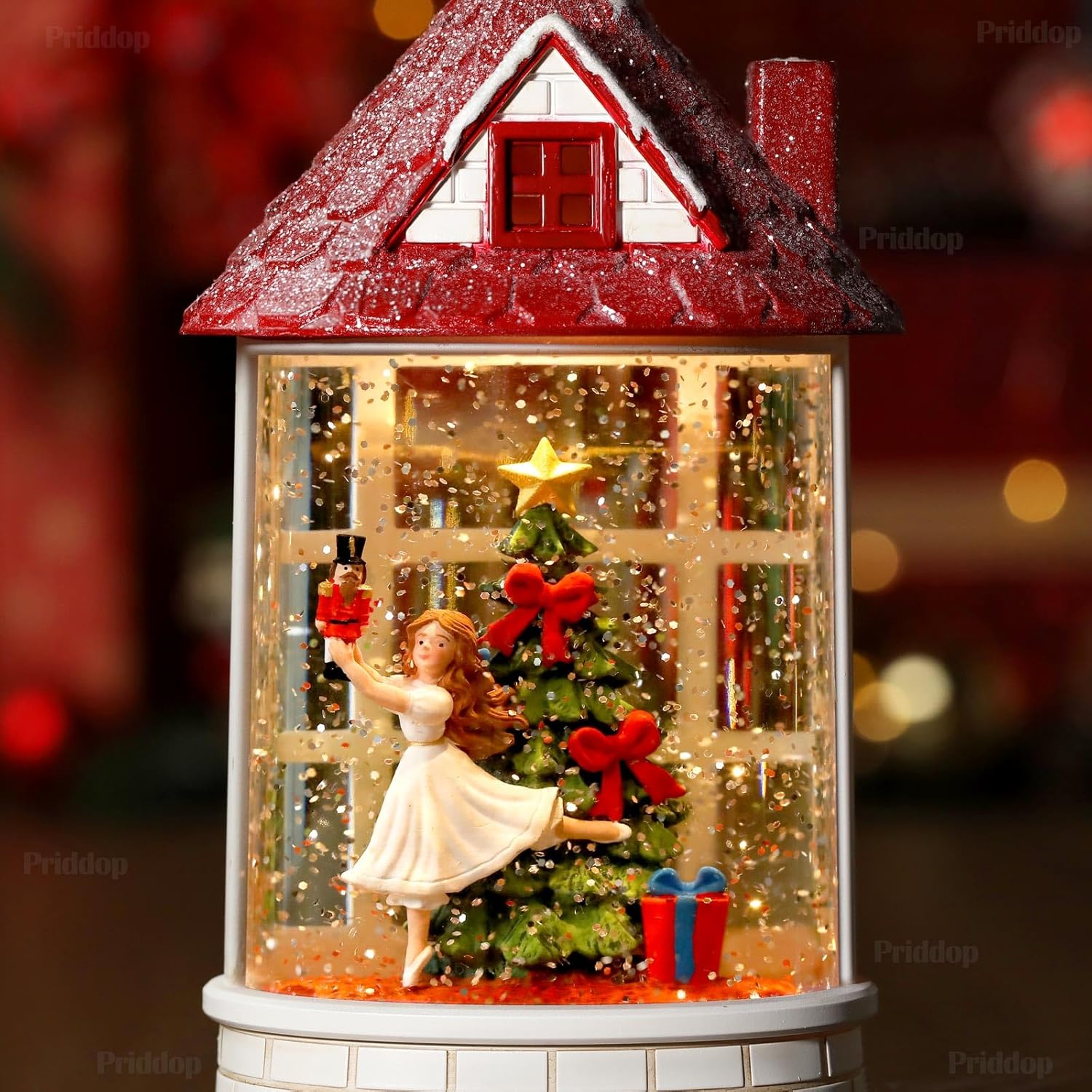 Priddop Nutcracker Snow Globe - Musical Ballerina Christmas Decoration with Glitter | USB/Battery Powered