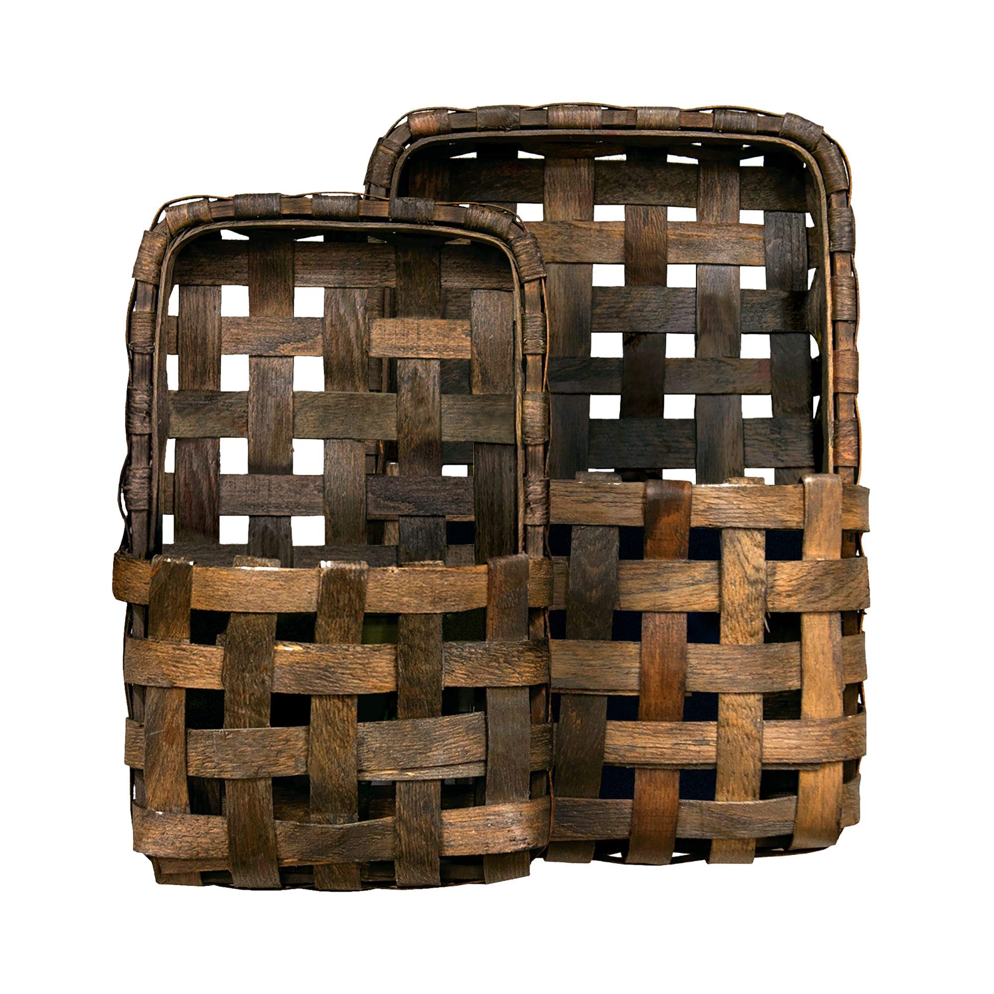 CWI Wood Hanging Basket - Small and Large Wall Organizer and Storage Basket - Country-Style Home Decor - 2 - Brown