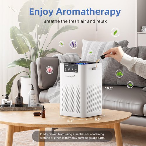 AromaRoom Air Purifiers for Bedroom with 3-in-1 HEPA Filter, Air Purifiers for Home Pet Pee Smell with Aromatherapy, Quiet 360° Airflow Air Cleaner for Office, Dorm, Apartment, Kitchen, AP102 White