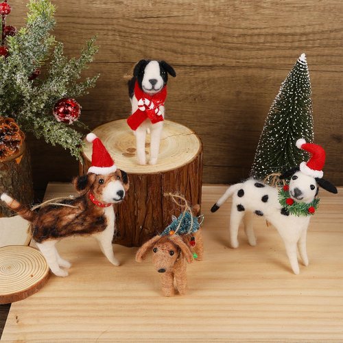 Juegoal Christmas Felt Dog Ornaments - Set of 4 Cute Wool Puppy Decorations for Tree & Wreath