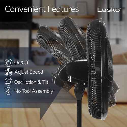 Lasko Pedestal Fan - Oscillating Bedroom Fan with Adjustable Height & 3 Cooling Speeds | 18" Black