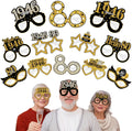 Turypaty 24Pcs 80th Birthday Paper Glasses - Vintage Black Gold Photo Props for Men & Women