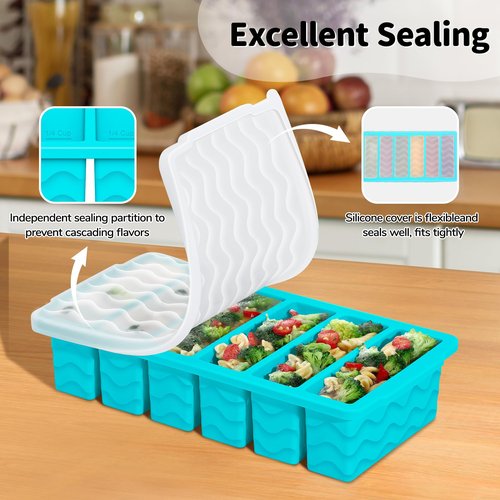 3-Pack Silicone Freezer Trays with Lid,2 Large 2-Cup(500ml)&4 Medium 1-Cup(125ml)&6 Small 1/2-Cup(75ml) Soup Freezer Container Molds,Ice Cube Tray For Meal Prep&Freezing Soup,Stews,Sauces