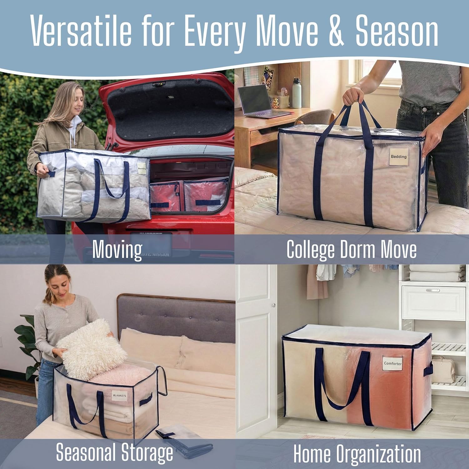 VENO Heavy Duty Moving Bags - Extra Large Storage Solution with Reinforced Handles & Strong Zippers | 10 Pack, Foldable & Reusable