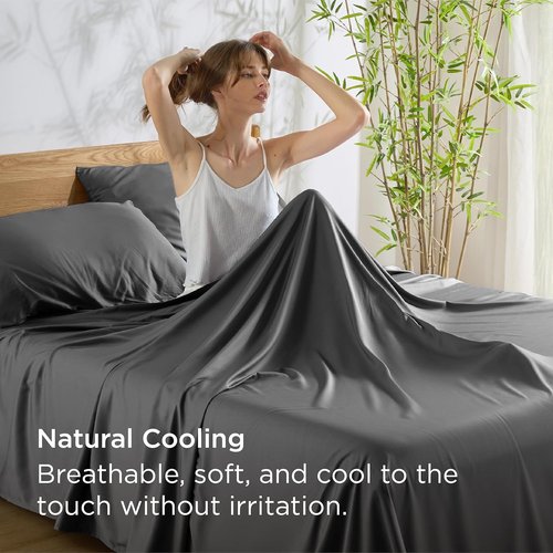 Bedsure King Size Sheets Set - Cooling Bamboo Rayon Sheets for Hot Sleepers | Soft & Breathable Grey