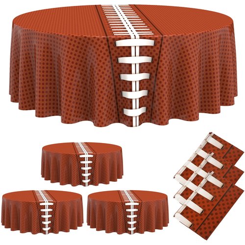 Oudain 3 Pcs Rugby Round Tablecloths, 84 Inches, PET Plastic, Disposable, Party Table Cover, Circle Tablecloth for Sports Themed Events