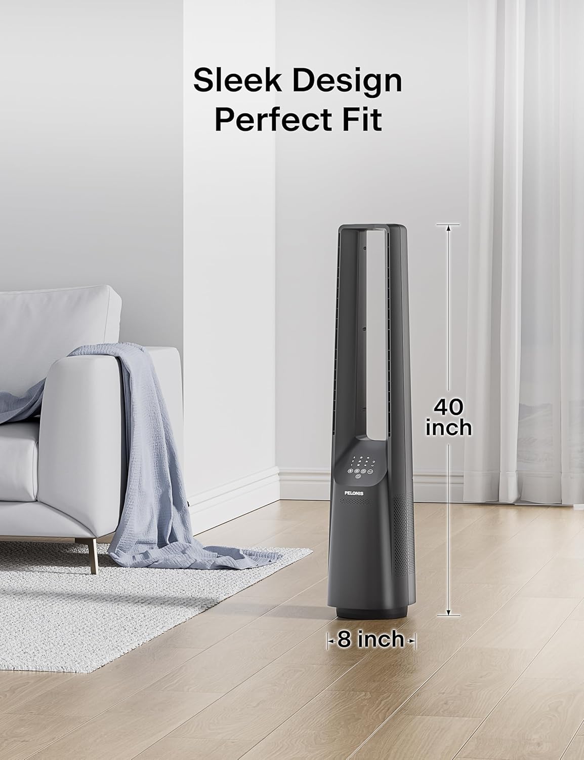 Pelonis Bladeless Tower Fan - Ultra-Quiet 22 dB Motor, 6 Speeds, Remote Control, 90° Oscillation, Safe for Home & Office