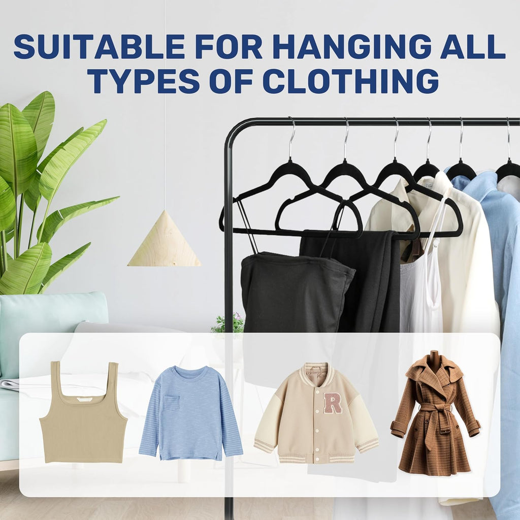 Simple Deluxe Velvet Hangers - 30 Pack Heavy Duty Space-Saving Felt Hangers with 360° Rotatable Hook | Black