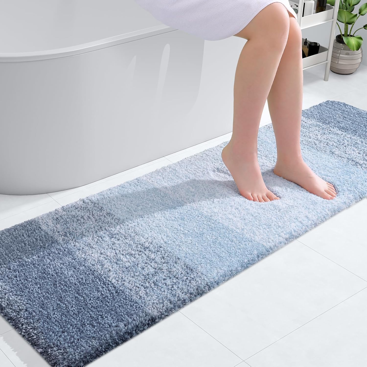 OLANLY Bathroom Runner Rug - Extra Soft Microfiber | Quick-Dry, Machine Washable, 59x17 Inches, Blue
