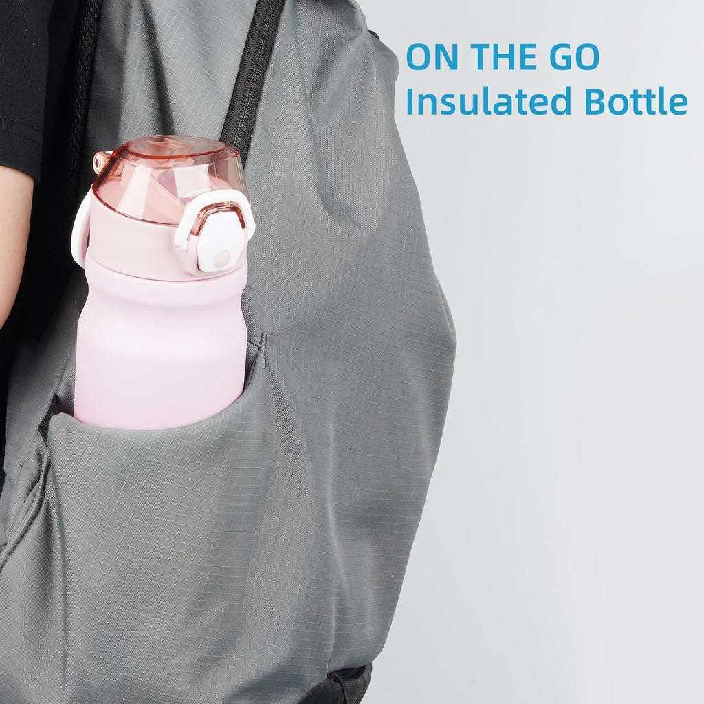 Skiennix Insulated Water Bottle - 18 oz Stainless Steel Flask with Straw & Carry Loop - Cherry Color