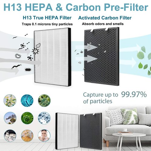 FFsign 2678 Replacement High Efficiency HEPA Filter + 2677 Actived Carbon Filter for Bissell Air220 Air320, 1 True HEPA Pre-Filter & 1 Carbon Filter