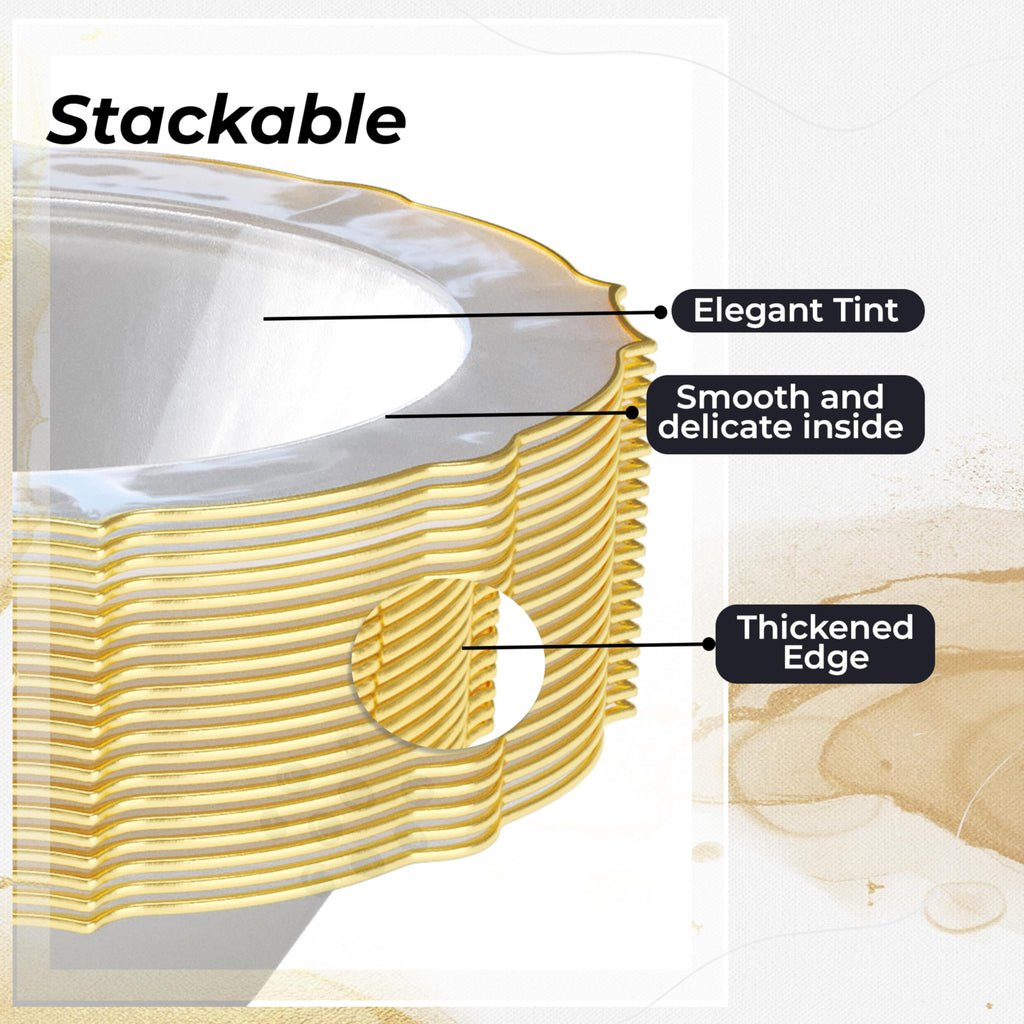 Exquisite Fancy Plastic Bowls Disposable Bowls 12 Oz Bowl Set Of 40 Disposable Soup Bowls Plastic Serving Bowls Perfect Plastic Ice Cream Bowls or Plastic Salad Bowls - Clear - Gold Rim