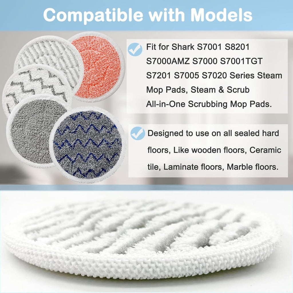 Shark S7001 Steam Mop Pads - 10 Pack Replacement Pads for S7001, S8201, S7000 Series | Enhanced Scrubbing Power