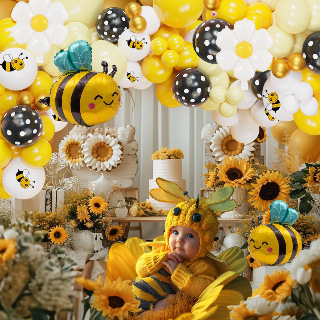 Bumble Bee Balloon Garland Kit - 135 Pcs Yellow, Black & White Arch for Baby Showers & Birthday Parties