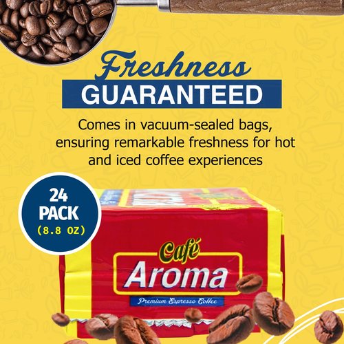 Café Aroma Dark Roast Espresso Ground Coffee, Bulk Coffee, Authentic Cuban Style Coffee, Vacuum Sealed - 8.8 oz (24-Pack)