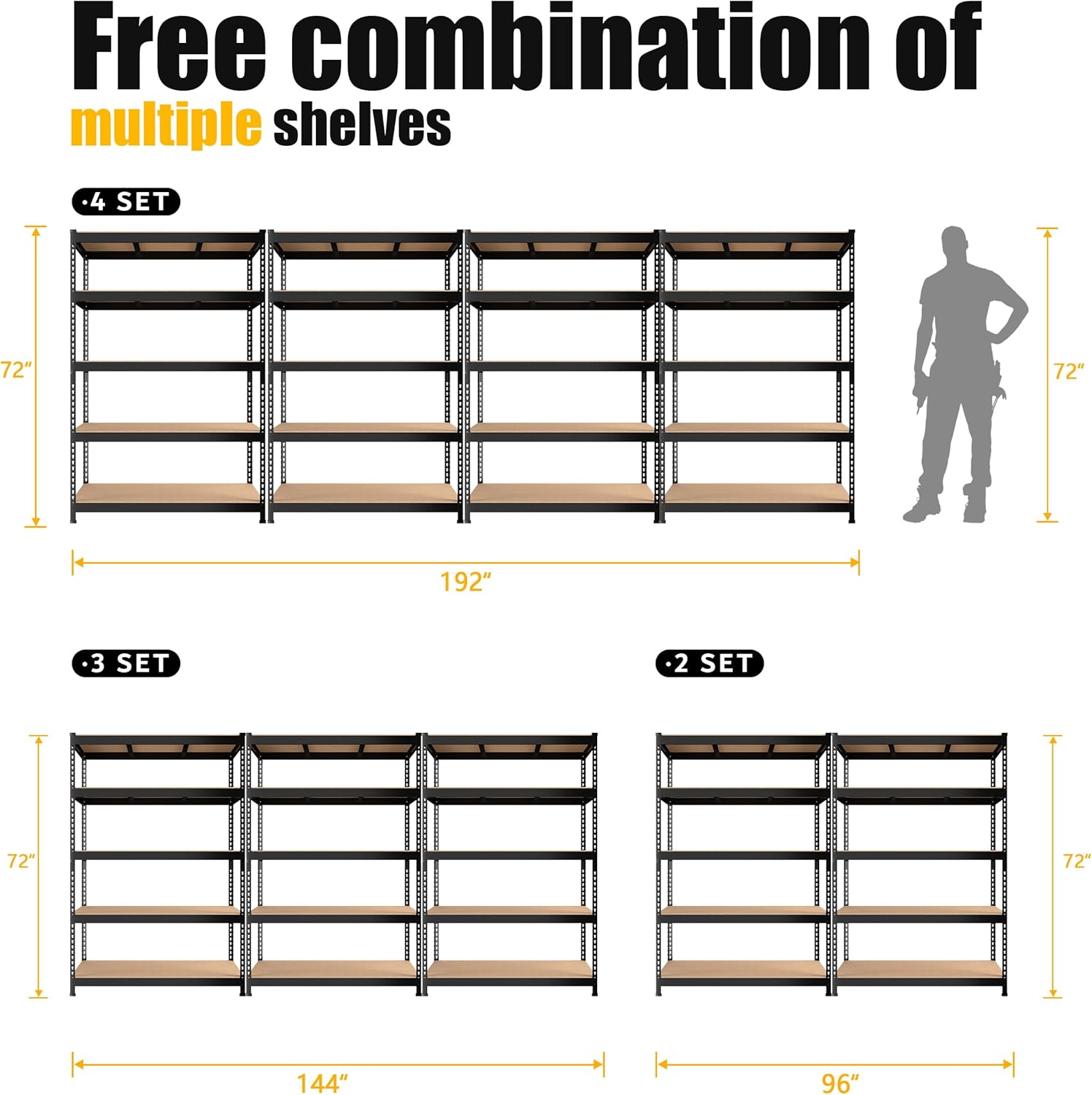 PrimeZone Heavy Duty Storage Shelves - 5-Tier Adjustable Metal Rack for Garage, Pantry, Kitchen | 48" x 24" x 72" - Black