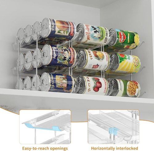 LXLXXL Can Organizer - Automatic Rolling Storage Rack for Pantry | Holds Up to 36 Cans, Clear Design