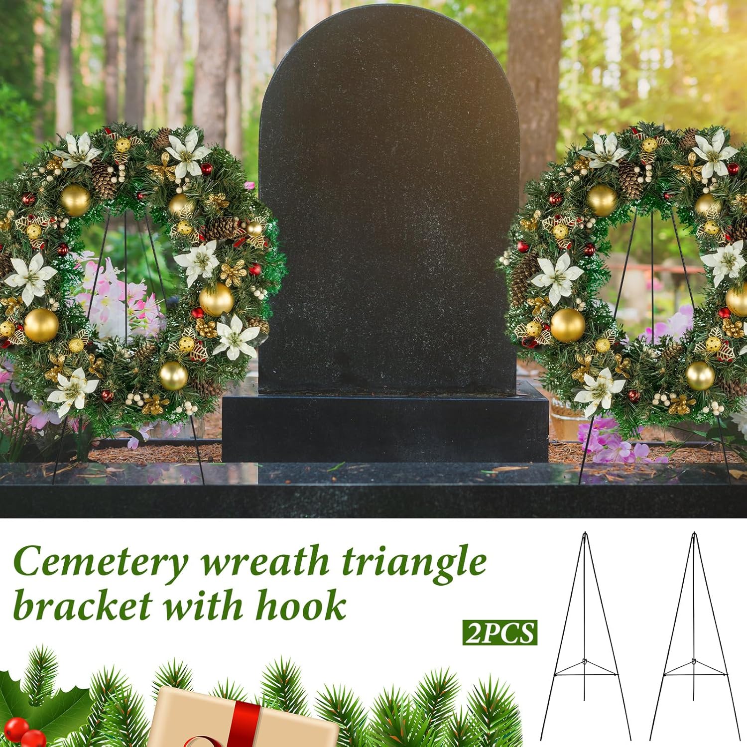Soaoo Christmas Wreath Stand - Metal Easel for Cemetery Grave Flowers | 30-Inch Holder
