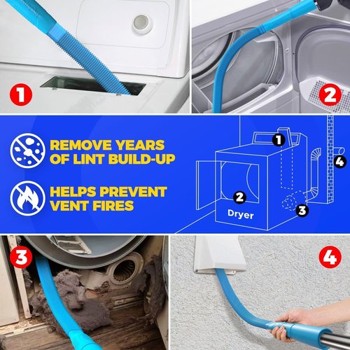 Holikme Dryer Vent Cleaner Kit - 30ft Cleaning Brush & Vacuum Attachment for Lint Removal | Blue
