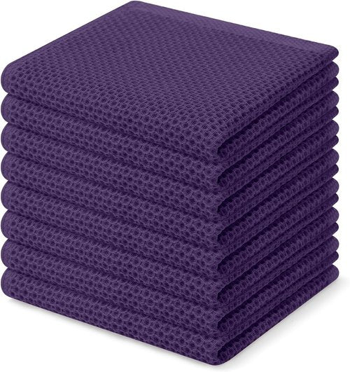 Homaxy Kitchen Dish Cloths - 100% Cotton Waffle Weave, Ultra Soft & Absorbent, 12x12 Inches, 8-Pack, Eggplant
