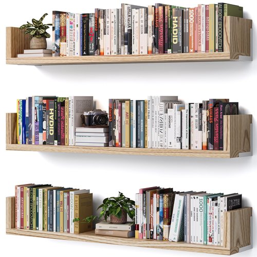 VMROF Wall Bookshelf, Set of 3, 36 Inches U Shaped Wall Shelves, Long Deep Floating Shelves, Large Floating Book Shelves - Wood Hanging Bookshelves for Kitchen, Bedroom (Light Brown, 35.4 Inches)