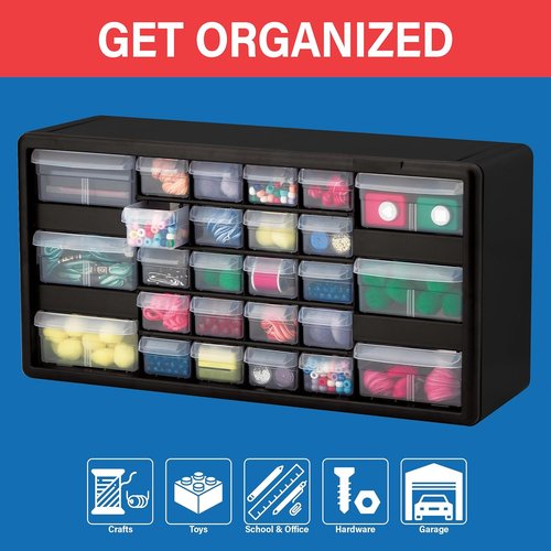 Akro-Mils 26-Drawer Storage Cabinet - Versatile Organizer for Garage, Crafts & Makeup | 20" W x 6" D x 10" H - Black
