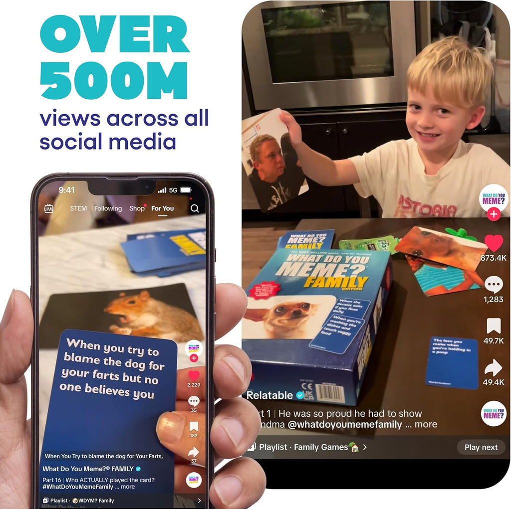 Relatable WHAT DO YOU MEME? Family Edition - Fun Family Game for Kids 8+ | 300 Caption & 108 Photo Cards